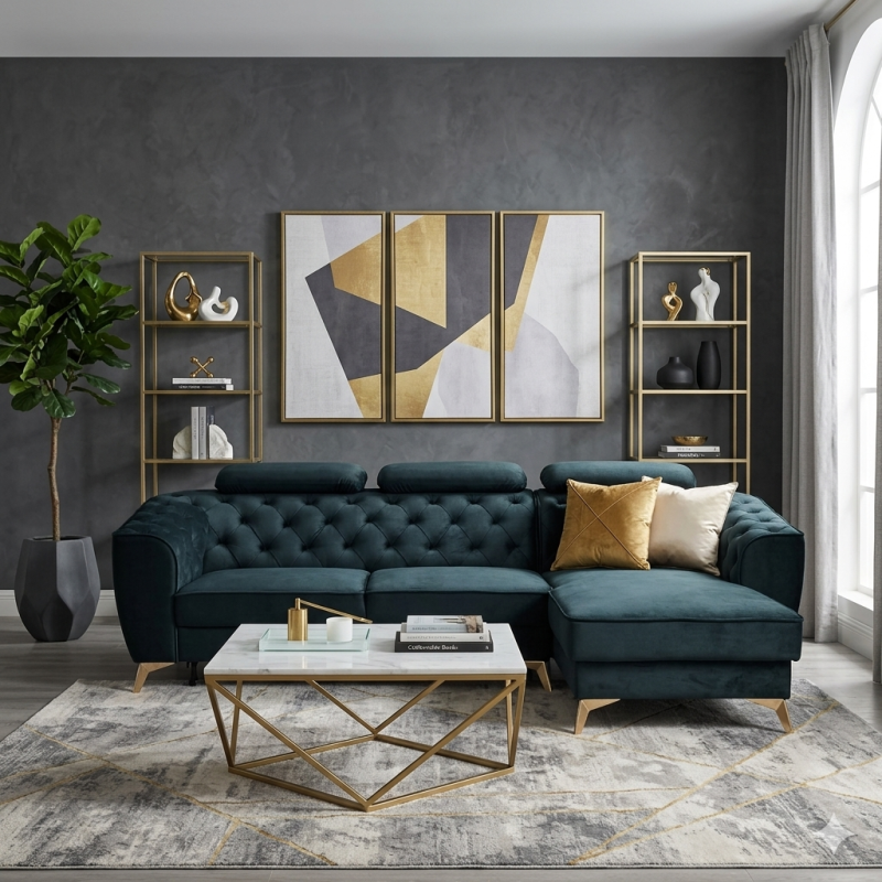 Coltar living Luis, modern, extensibil cu lada