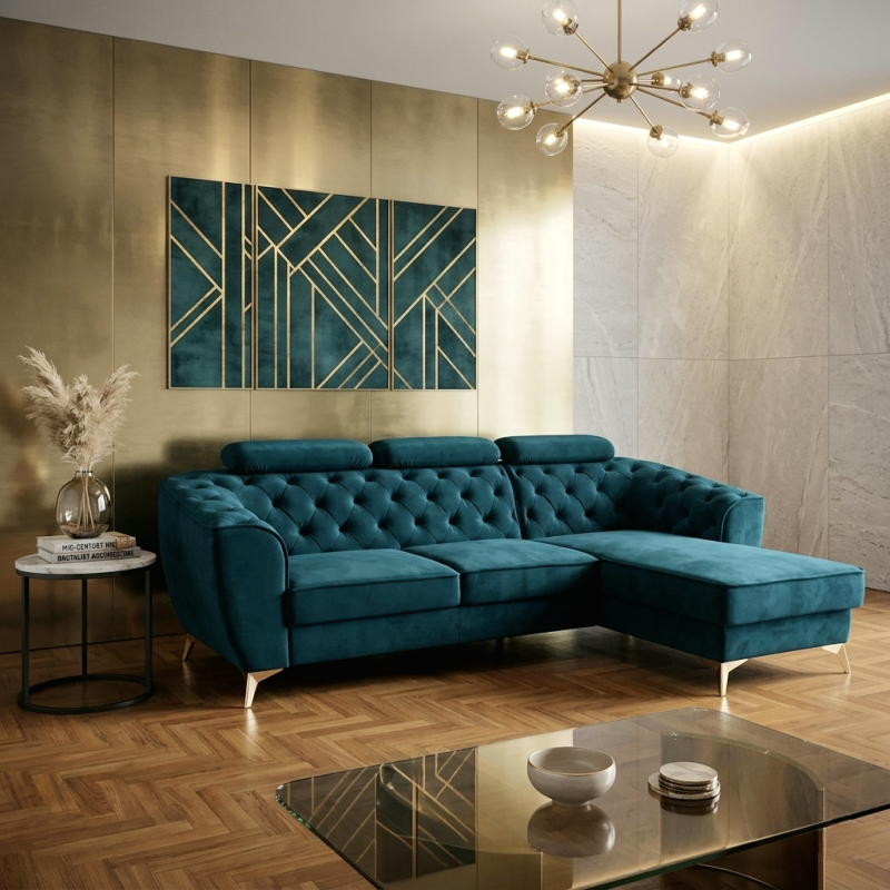 Coltar living Luis, modern, extensibil cu lada