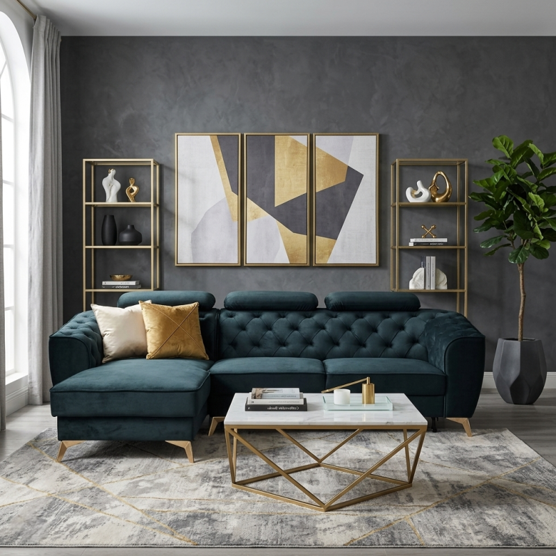 Coltar living Luis, modern, extensibil cu lada