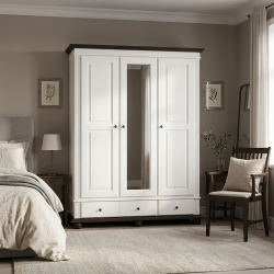 Dulap lemn masiv 3 uși dormitor – dulap cu sertare Seva