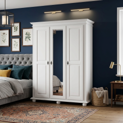 Dulap lemn masiv 3 uși cu oglindă – dulap dormitor practic Seva