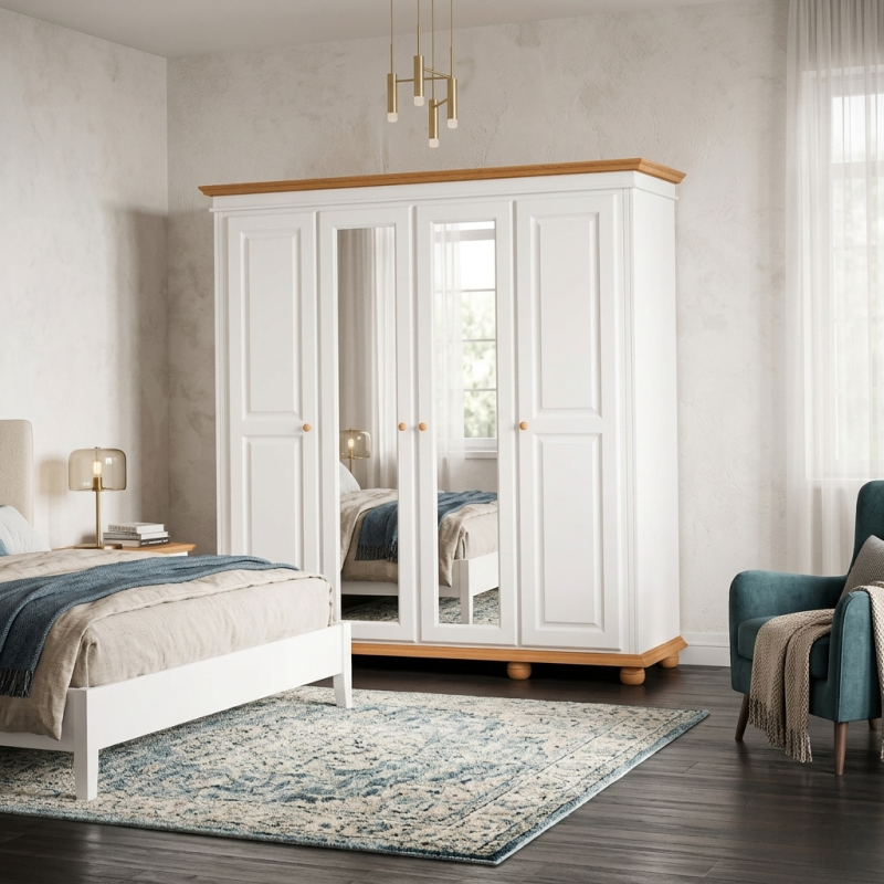 Dulap lemn masiv 4 uși dormitor – dulap mare simplu Seva