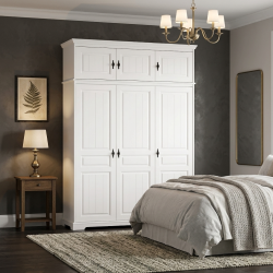 Dulap lemn masiv 3 uși suprapozabil alb – dulap elegant Cleo