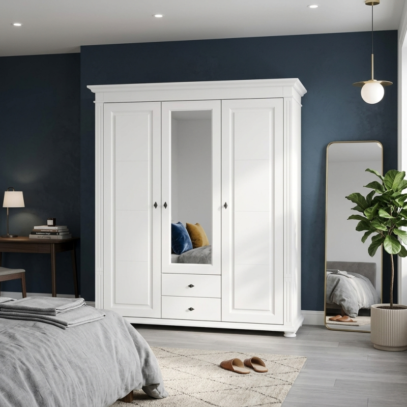 Dulap lemn masiv 3 uși cu sertare – dulap dormitor Mara