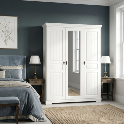 Dulap CLEO lemn masiv cu 3 usi si oglinda, finisaj Alb