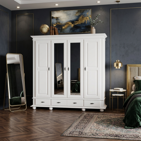 dulap lemn masiv 4 uși cu oglindă și sertare – organizare completă”