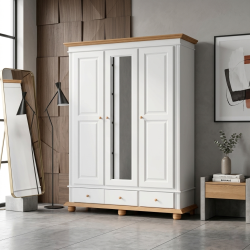 Dulap lemn masiv SEVA cu 3 usi, oglinda si 2 sertare, 154 x 58 x 201 cm