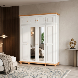 Dulap Seva cu 4 usi, olglinda si corp suprapozabil, lemn masiv