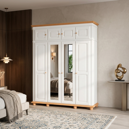 Dulap Seva cu 4 usi, olglinda si corp suprapozabil, lemn masiv