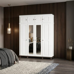 Dulap Seva cu 4 usi, olglinda si corp suprapozabil, lemn masiv