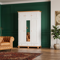 Dulap lemn masiv BUCOV 3 uși cu oglindă și suprapozabil – dulap premium compact | Sofastil