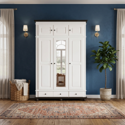 Dulap lemn masiv BUCOV 3 uși cu oglindă și suprapozabil – dulap premium compact | Sofastil