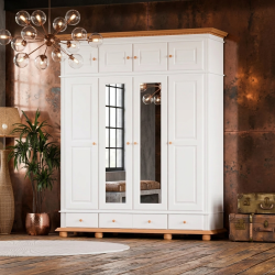 Dulap lemn masiv cu 4 usi, 3 sertare si suprapozabil, BUCOV