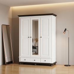 Dulap Bucov din lemn masiv cu 3 usi,  2 sertare si oglinda