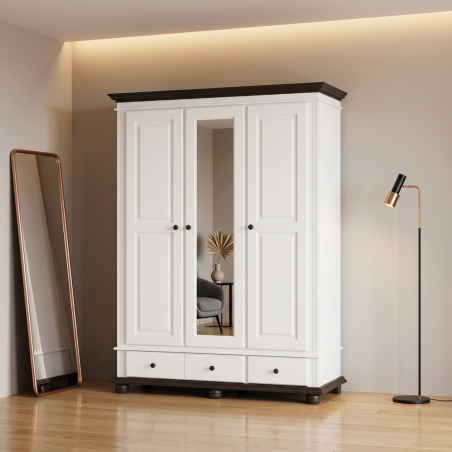 Dulap Bucov din lemn masiv cu 3 usi,  2 sertare si oglinda