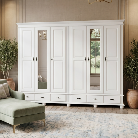 Dulap lemn masiv 6 uși SEVA cu 4 sertare – dulap mare și practic | Sofastil
