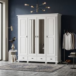 Dulap lemn masiv 4 uși SEVA cu 3 sertare H220 – dulap înalt și practic | Sofastil