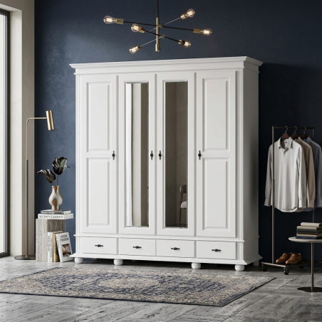 Dulap lemn masiv 4 uși SEVA cu 3 sertare H220 – dulap înalt și practic | Sofastil