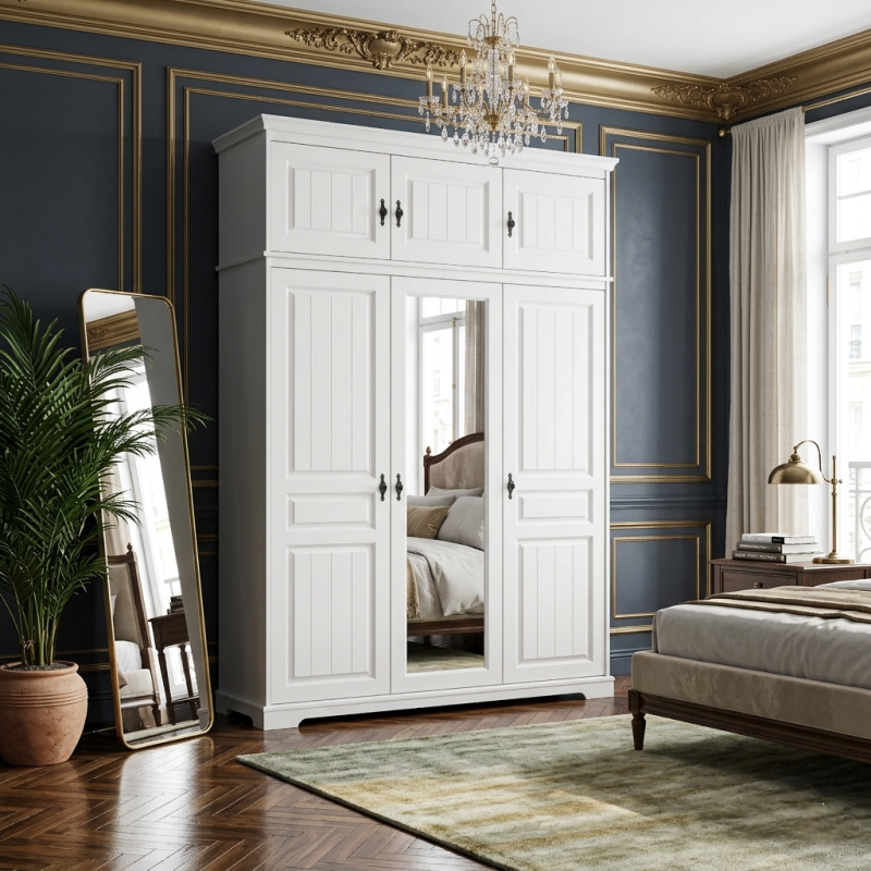 Dulap Cleo suprapozabil 3 usi lemn masiv, cu oglinda