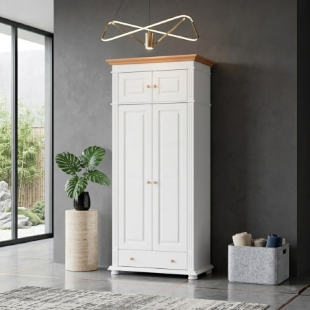 Dulap lemn masiv MARA 2 uși cu sertar și suprapozabil – compact și înalt | Sofastil