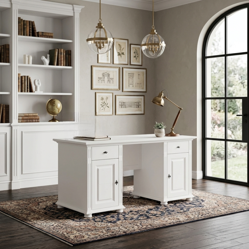 Birou lemn masiv Mara 2 uși 2 sertare – ideal home office