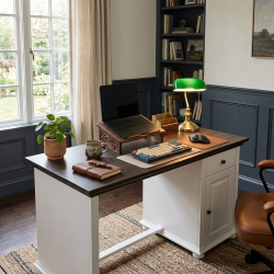 Birou MARA lemn masiv, finisaj alb cu nuc