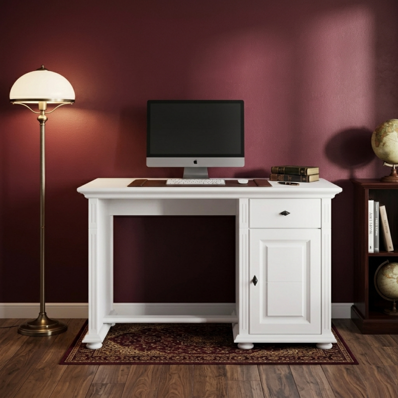 Birou lemn masiv MARA, finisaj alb