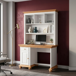 Birou lemn masiv Bucov cu etajeră – compact și practic