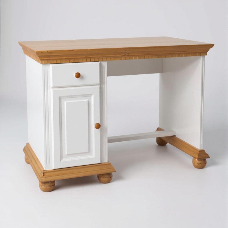 Birou Bucov Mic /Lemn Masiv/Alb cu Natur