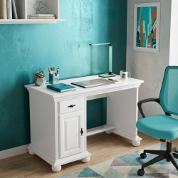 Birou mic lemn masiv Bucov alb  – compact și elegant