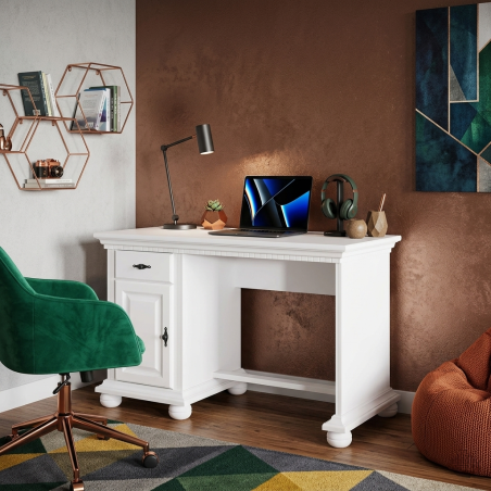 Birou mic lemn masiv Bucov alb  – compact și elegant