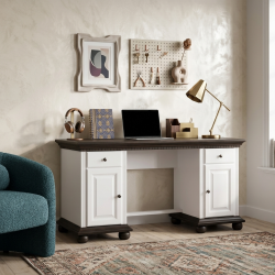 Birou mare lemn masiv Bucov Alb cu Nuc – spațios și elegant