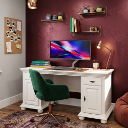 birou bucov dublu din lemn masiv finisaj alb