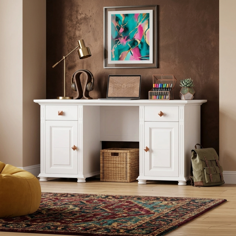 Birou Mara Lemn Masiv - 2 Usi 2 Sertare Home Office