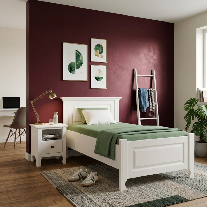 pat lemn masiv alb 90x200 Leon