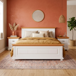 Pat lemn masiv 140x200 Mara alb natur – pat matrimonial rezistent