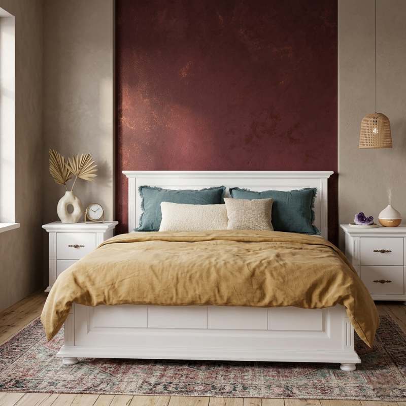 Pat lemn masiv 160x200 Mara alb – pat matrimonial rezistent și stabil