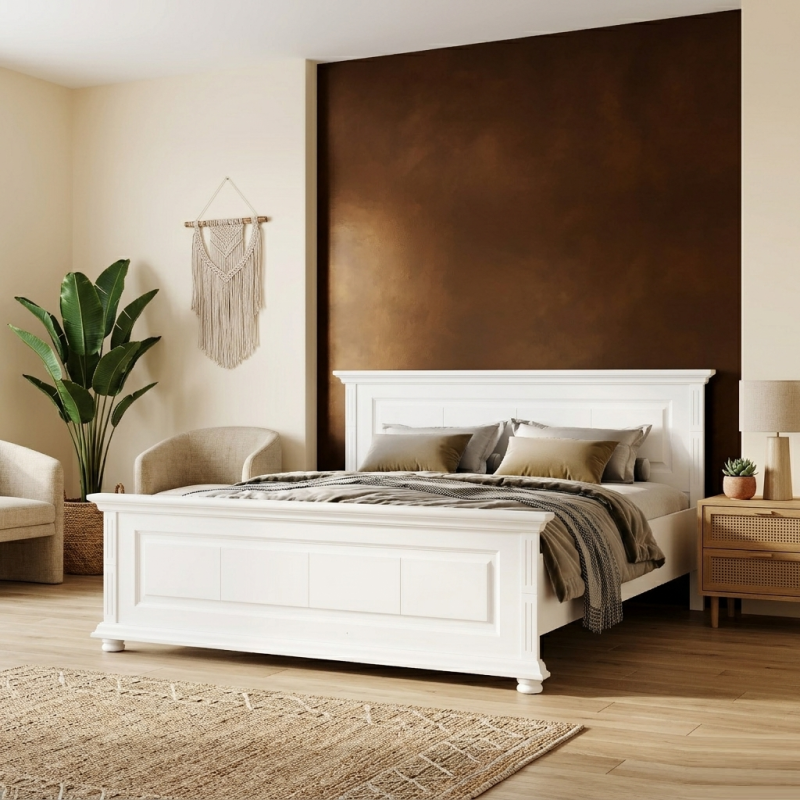 Pat lemn masiv 120x200 Mara alb natur – pat spațios pentru o persoană