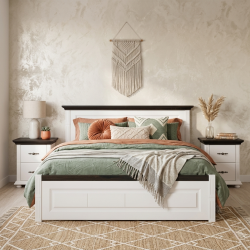 Pat lemn masiv 160x200 Mara tăblie mică – pat matrimonial stabil pentru spații mici