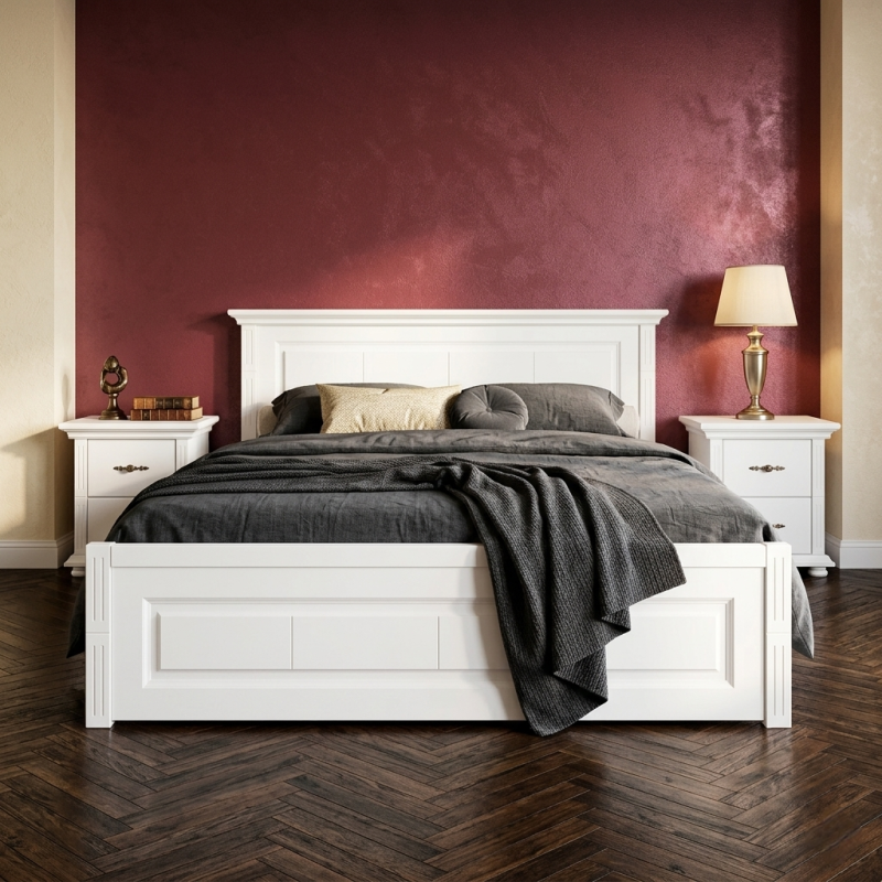 Pat lemn masiv 180x200 Mara tăblie mică – pat king size stabil pentru spații mici