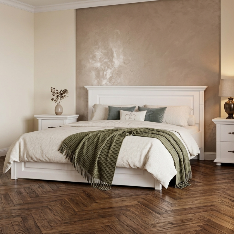 Pat lemn masiv 180x200 Mara tăblie mică – pat king size stabil pentru spații mici