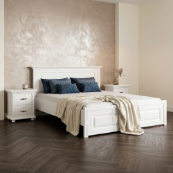 Pat lemn masiv 180x200 Mara tăblie mică – pat king size stabil pentru spații mici