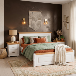 Pat lemn masiv 120x200 Mara tăblie mică alb – pat confortabil pentru spații mici