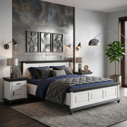 Pat lemn masiv 180x200 Bucov – pat king size premium din lemn finisaj alb cu nuc