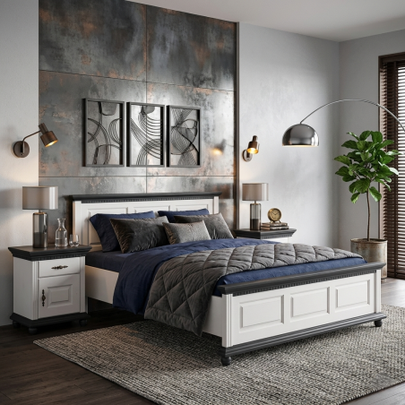 Pat lemn masiv 180x200 Bucov – pat king size premium din lemn finisaj alb cu nuc