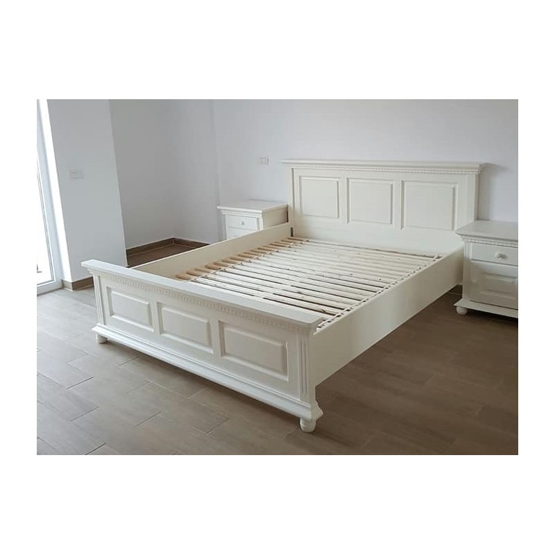 Pat lemn masiv 180x200 Bucov – pat king size premium din lemn finisaj alb cu nuc