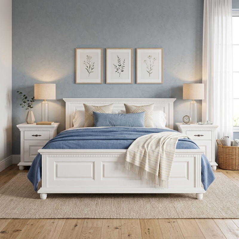 Pat lemn masiv 180x200 Bucov – pat king size premium finisaj alb