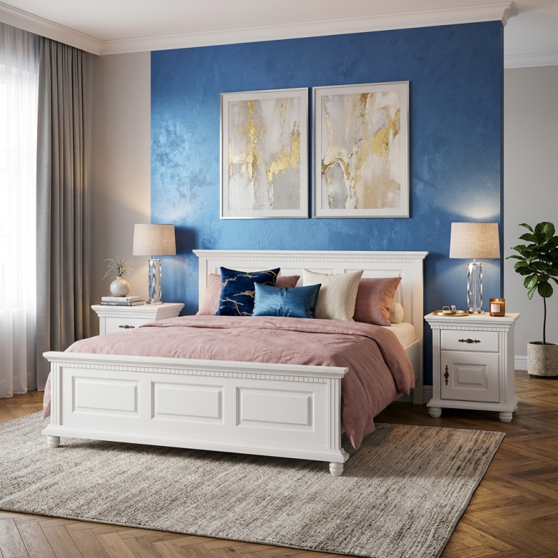 Pat lemn masiv 160x200 Bucov alb – pat matrimonial solid și elegant