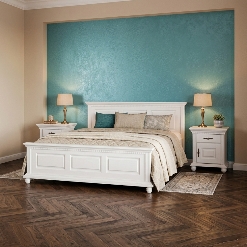 Pat lemn masiv 160x200 Bucov alb – pat matrimonial solid și elegant