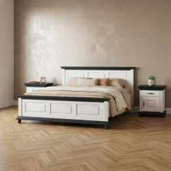 Pat lemn masiv 160x200 Bucov alb cu nuc – pat matrimonial premium elegant